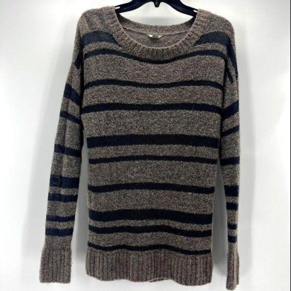 Fossil Popcorn Crew Neck Striped Wool Gray Sweater - Picture 1 of 4